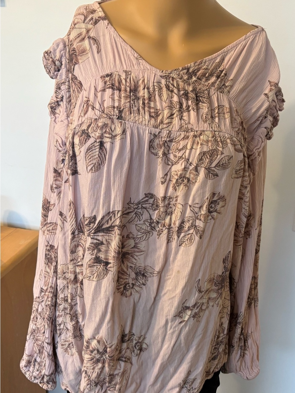 Maurices Plus Dusty Pink Floral Long-Sleeve Peasant Blouse size OX